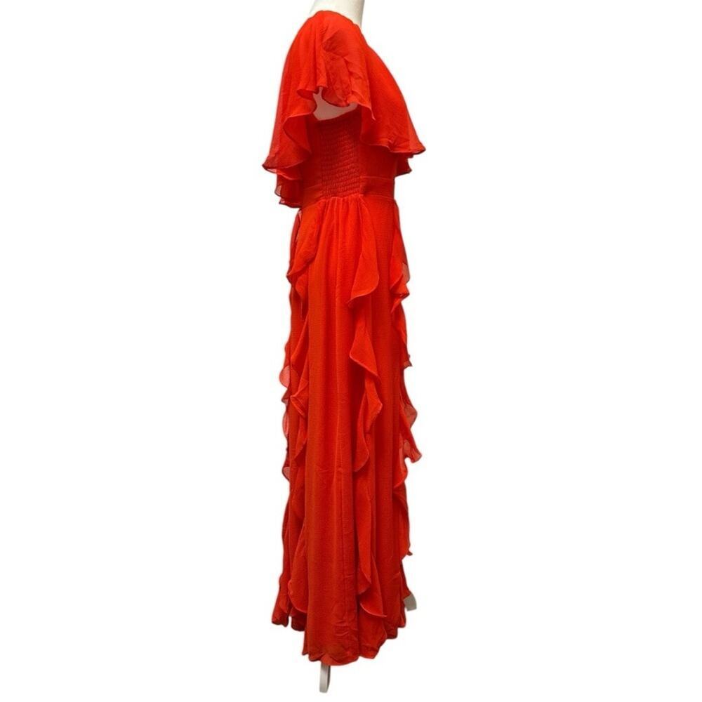INC maxi ruffle dress fun one shoulder color bright cosmic orange size M party - Picture 4 of 14